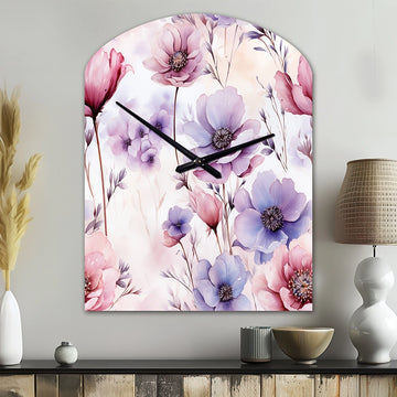 Pink And Purple Wildflower Paradise - Asymmetric Metal Wall Clock